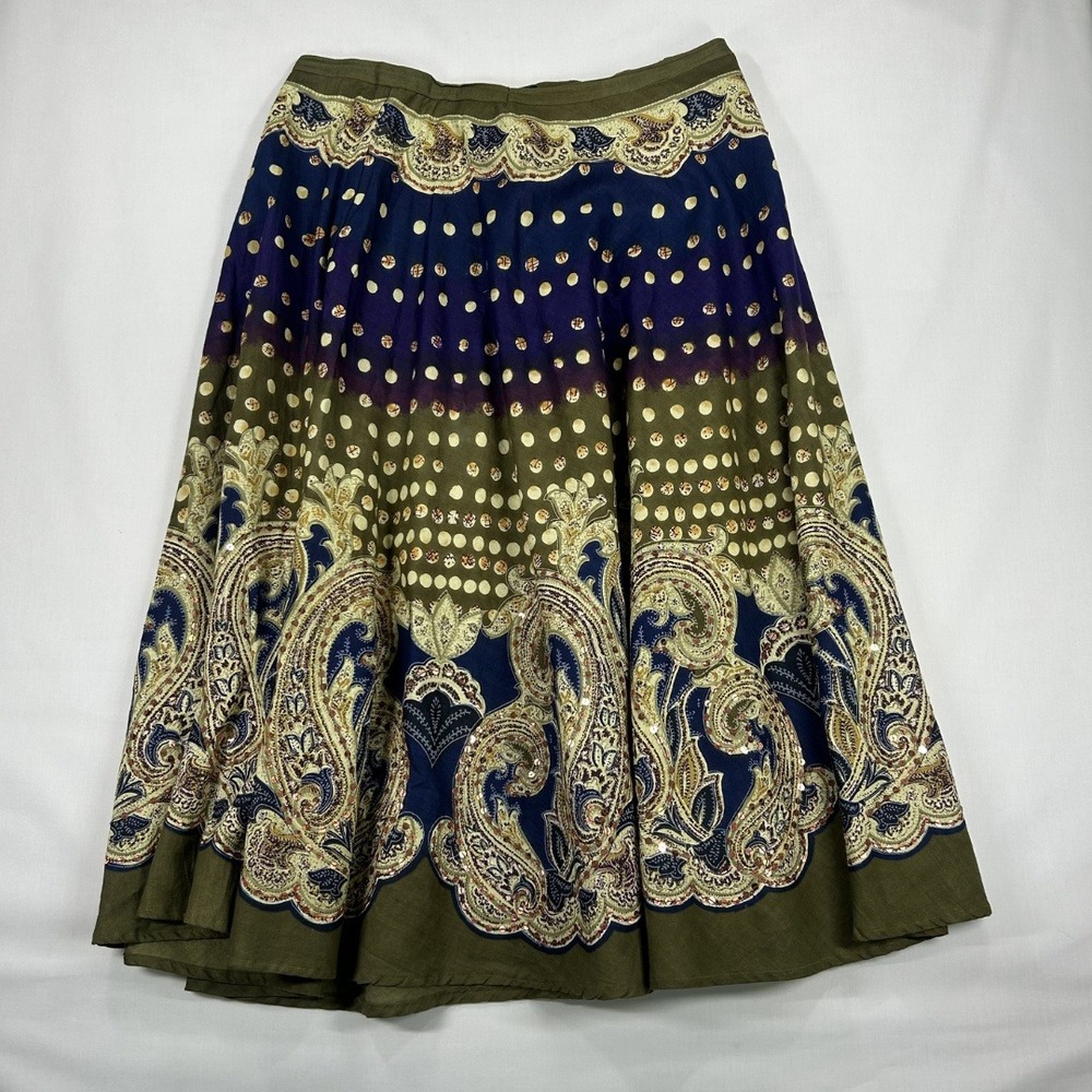 Mille Gabrielle Vintage Y2K Woman's Made In India Midi Skirt Large Paisley Print